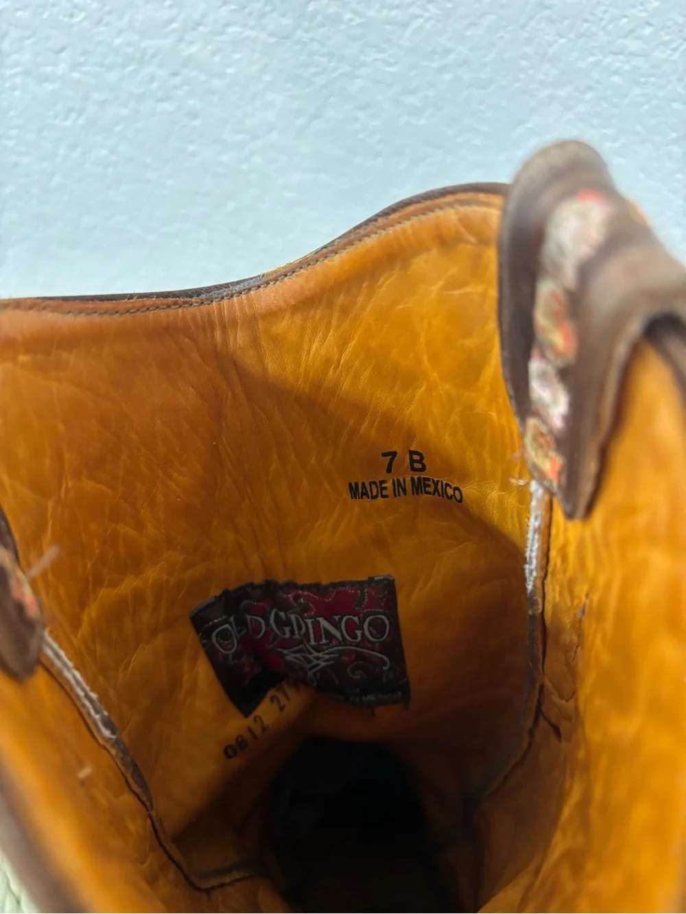 Old Gringo Pink/White Floral  Embroidered Brown Leather Cowboy Boots